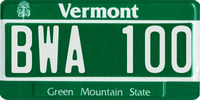 VT license plate BWA100
