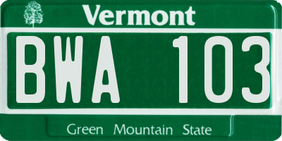 VT license plate BWA103