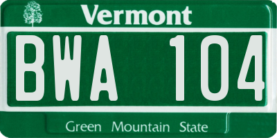 VT license plate BWA104