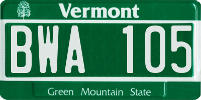 VT license plate BWA105