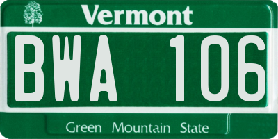 VT license plate BWA106