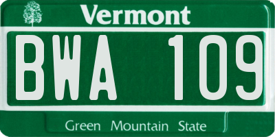 VT license plate BWA109