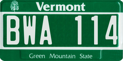 VT license plate BWA114