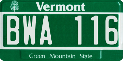 VT license plate BWA116