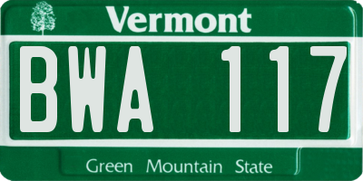VT license plate BWA117
