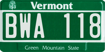 VT license plate BWA118