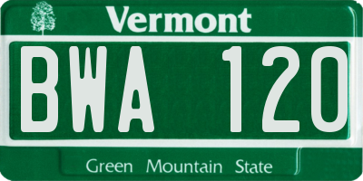 VT license plate BWA120