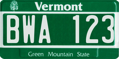 VT license plate BWA123