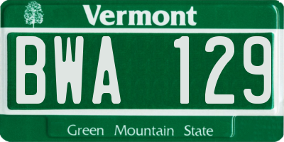 VT license plate BWA129