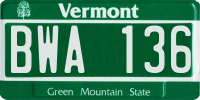VT license plate BWA136