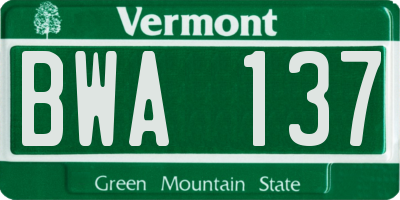 VT license plate BWA137