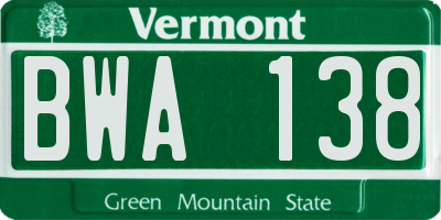 VT license plate BWA138