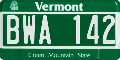VT license plate BWA142