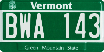 VT license plate BWA143