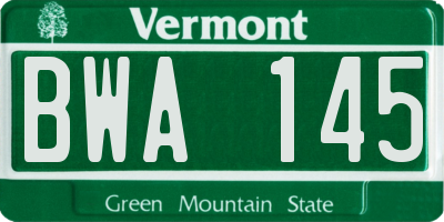 VT license plate BWA145