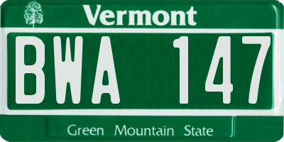 VT license plate BWA147