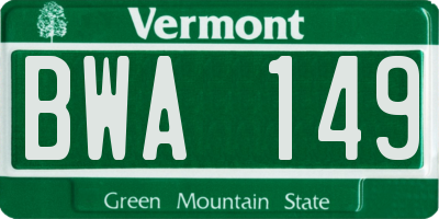 VT license plate BWA149