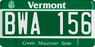 VT license plate BWA156