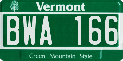 VT license plate BWA166