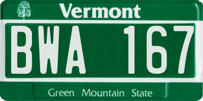 VT license plate BWA167