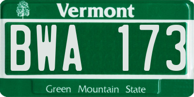 VT license plate BWA173