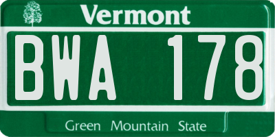 VT license plate BWA178