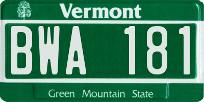 VT license plate BWA181