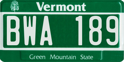 VT license plate BWA189
