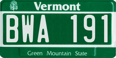 VT license plate BWA191