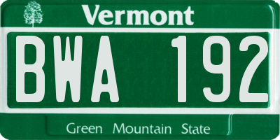 VT license plate BWA192
