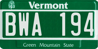 VT license plate BWA194