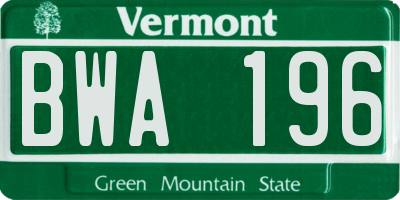 VT license plate BWA196