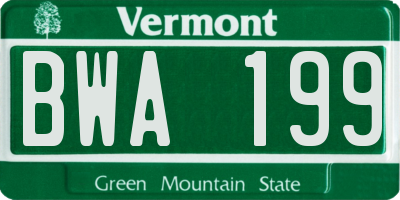 VT license plate BWA199