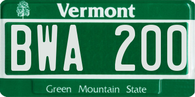 VT license plate BWA200