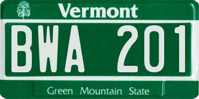 VT license plate BWA201