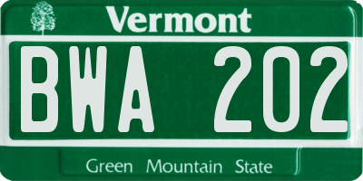 VT license plate BWA202