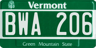 VT license plate BWA206