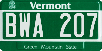 VT license plate BWA207