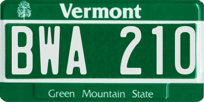 VT license plate BWA210