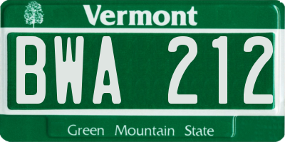 VT license plate BWA212
