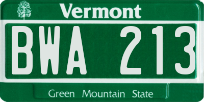 VT license plate BWA213