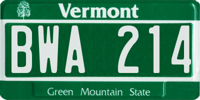 VT license plate BWA214