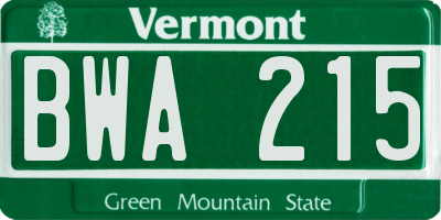 VT license plate BWA215