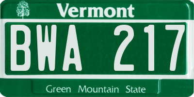 VT license plate BWA217