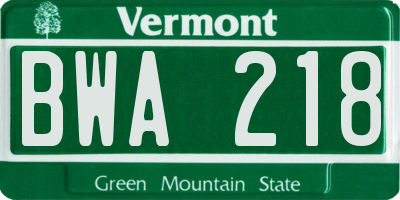 VT license plate BWA218