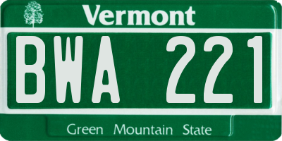 VT license plate BWA221