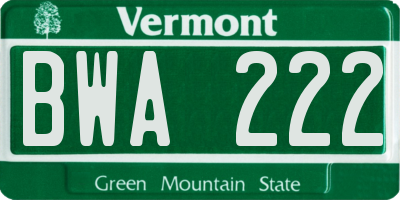 VT license plate BWA222