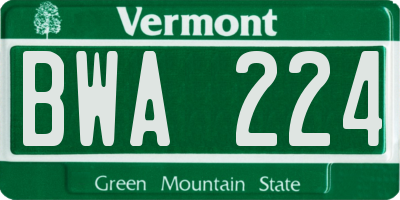 VT license plate BWA224