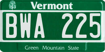 VT license plate BWA225