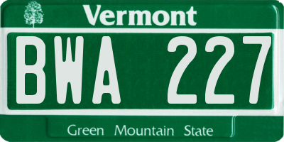 VT license plate BWA227
